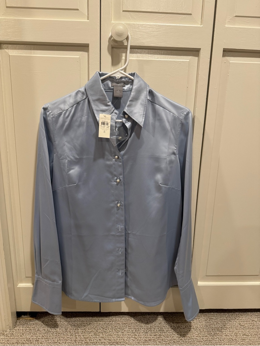 Ann Taylor Light Blue Satin Button-Front Blouse